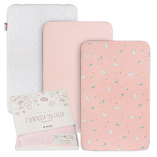 Carica l'immagine nel visualizzatore di Gallery, Set da 2 pezzi + Coprimaterasso per culle "Next to Me", 100% Cotone e Certificate Oeko-Tex® rosa.