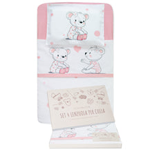 Carica l'immagine nel visualizzatore di Gallery, Set da 4 pezzi per culle "Next to Me", 100% Cotone Twill rosa e certificate Oeko-Tex® Orsetti Rosa.