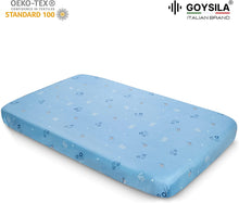 Carica l'immagine nel visualizzatore di Gallery, Set da 4 pezzi per culle "Next to Me", 100% Cotone Twill azzurro e certificate Oeko-Tex®.