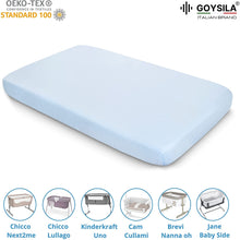 Carica l'immagine nel visualizzatore di Gallery, Set da 2 pezzi + coprimaterasso per culle "Next to Me", 100% Cotone e certificate Oeko-Tex® azzurre.