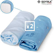 Carica l'immagine nel visualizzatore di Gallery, Set da 4 pezzi per culle "Next to Me", 100% Cotone Twill azzurro e certificate Oeko-Tex®.