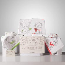 Carica l'immagine nel visualizzatore di Gallery, 2 set completi da 3 pezzi + coprimaterasso per culle "Next to Me" 100% Cotone e certificate Oeko-Tex®.