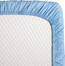 Carica l'immagine nel visualizzatore di Gallery, Set da 2 pezzi + coprimaterasso per culle "Next to Me", 100% Cotone e certificate Oeko-Tex® azzurre.