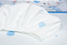 Carica l'immagine nel visualizzatore di Gallery, Set da 4 pezzi per culle "Next to Me", 100% Cotone Twill azzurro e certificate Oeko-Tex® Orsetti Blu.