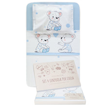 Carica l'immagine nel visualizzatore di Gallery, Set da 4 pezzi per culle "Next to Me", 100% Cotone Twill azzurro e certificate Oeko-Tex® Orsetti Blu.